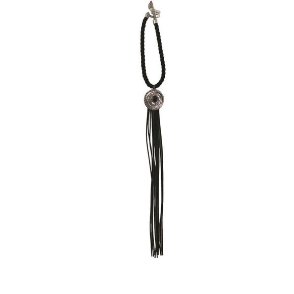 Free People Women's Silver Metal with Black Stone Concho Bolo Tie Necklace - Picture 2 of 4
